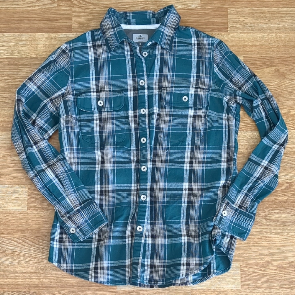 Ridgecut Women's Teal Plaid Long Sleeve Shirt, Size Small